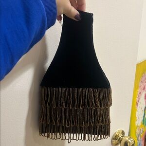 Black Velvet Bag with Brown Beaded Fringe Evening Bag